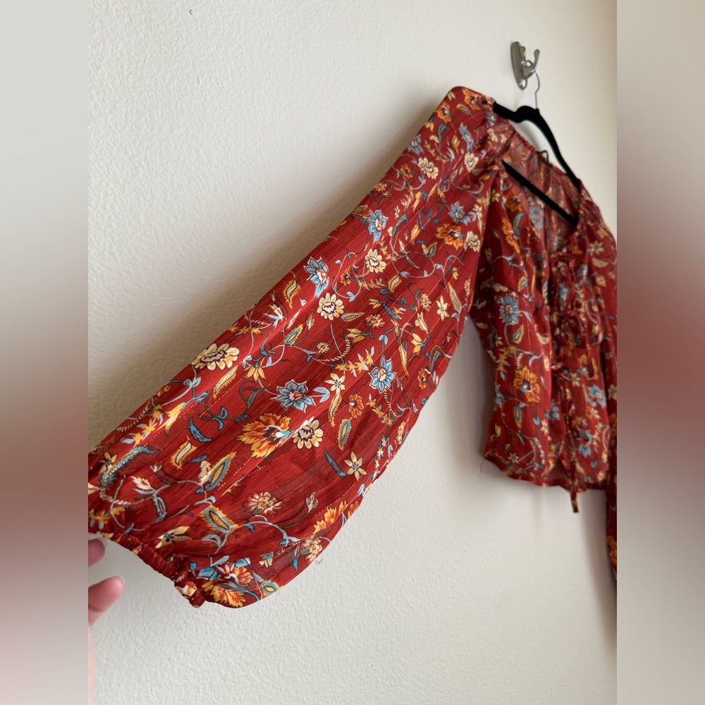 Fashion Nova - Chia Boy Chiffon Top - Floral Rust - Small - Picture 3 of 5